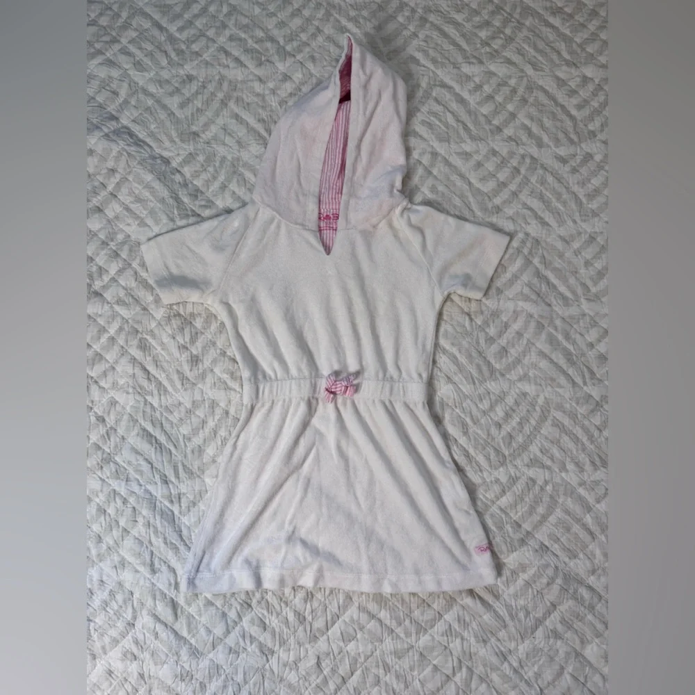Ruffle Butts White and Pink Hooded Robe - Picture 1 of 3